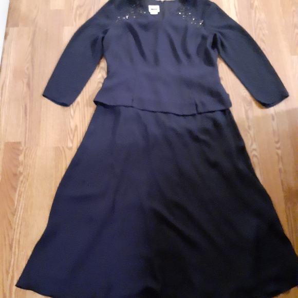 Leslie Fay Evening Navy Blue Dress - Picture 2 of 8